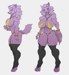 5_fingers abs anthro big_breasts biped breasts clothing female fingers hair legwear muscular muscular_anthro muscular_female nipple_outline purple_body purple_hair simple_background solo thigh_highs audunor pina_(audunor) canid canine canis mammal wolf 2019 digital_media_(artwork)