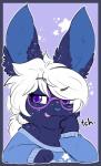 >:3c anthro clothing eyewear female fur glasses hair looking_at_viewer smile smirk smug solo sweater text tongue tongue_out topwear conditional_dnp ikitsunyan firelight's_respite_(ikitsunyan) ninki_tereva_(ikitsunyan) lagomorph leporid mammal rabbit 2019 absurd_res digital_media_(artwork) hi_res