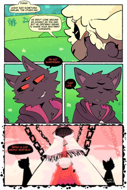 3_eyes ambiguous_anthro ambiguous_gender anthro black_body black_fur dialogue fur group multi_eye red_eyes silhouette speech_bubble talking_to_another text white_body white_fur white_wool wool_(fur) rubyfunkey cult_of_the_lamb massive_monster_(studio) aym_(cult_of_the_lamb) baal_(cult_of_the_lamb) lamb_(cult_of_the_lamb) narinder the_one_who_waits bovid caprine domestic_cat felid feline felis mammal sheep 2025 2:3 comic digital_drawing_(artwork) digital_media_(artwork) english_text hi_res