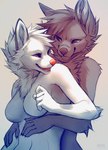 anthro breasts duo eye_contact eyelashes featureless_breasts female fur grey_background grey_body grey_eyes grey_fur grey_nose head_tuft hug hugging_another hugging_from_behind humanoid_hands looking_at_another male male/female open_mouth open_smile pink_nose pink_tongue simple_background smile smiling_at_another smiling_at_each_other snout tongue tuft white_body white_fur falvie canid canine mammal 2013 colored_sketch digital_drawing_(artwork) digital_media_(artwork) shaded sketch