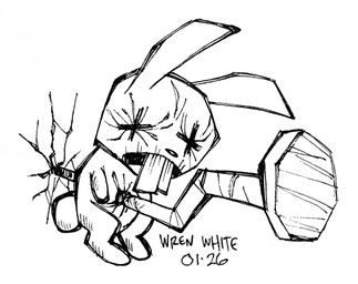 ambiguous_gender buckteeth corpse death feral gore impalement nail_(weapon) on_model open_mouth simple_background solo teeth text toony white_background wrinkles x_eyes irrisorie johnny_the_homicidal_maniac nail_bunny lagomorph leporid mammal rabbit 2026 dated digital_media_(artwork) greyscale hi_res monochrome sketch