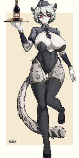 accessory anthro bell big_breasts breasts bunny_costume choker clothing costume curvy_figure female food gloves handwear hat headgear headwear huge_breasts jewelry kvass legwear necklace necktie red_eyes sandwich_(food) solo standing thick_thighs thigh_highs voluptuous waiter wide_hips ocguy1 lumi_(dog_with_a_chainsaw) felid mammal pantherine snow_leopard absurd_res hi_res