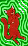 ambiguous_gender feral fur green_background red_body red_eyes red_fur simple_background solo text insaneproxy_(artist) domestic_cat felid feline felis mammal absurd_res hi_res