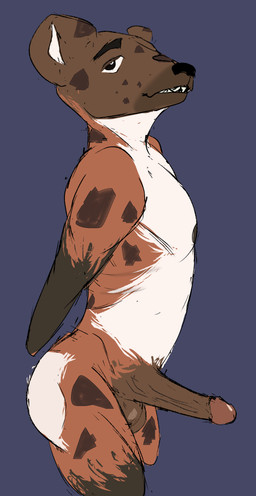 anthro balls biped erection genitals humanoid_genitalia humanoid_penis male male_anthro nude penis side_view solo standing freakyahhanimal anthony_(freakyahhanimal) hyena mammal hi_res