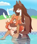abdominal_bulge anthro big_breasts big_penis breasts duo eyewear female genitals glasses huge_penis male male/female penis pool size_difference ai_generated_reference imacowolf luckyclau konnor_(imacowolf) canid canine canis domestic_dog equid equine horse mammal shih_tzu toy_dog absurd_res hi_res