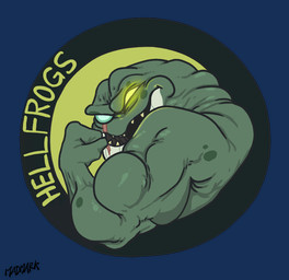 anthro biceps flexing green_body male muscular scar sharp_teeth smile solo teeth yellow_eyes madmark amphibia_(series) disney the_simpsons captain_grime amphibian frog toad_(frog) 2022 alpha_channel