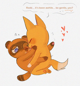 anthro blush brown_body brown_fur chibi duo fur heart_eyes heart_symbol male simple_background slightly_chubby text meljellow animal_crossing nintendo crazy_redd tom_nook_(animal_crossing) canid canine fox mammal raccoon_dog tanuki 2020 english_text hi_res