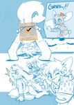 all_fours anthro anus backsack balls bodily_fluids bottomless buckteeth butt clothed clothing cross-popping_vein erection fur genitals male one_eye_closed penis pillow shirt sweat tears teeth topwear wink young young_anthro harmarist lagomorph leporid mammal rabbit 2025