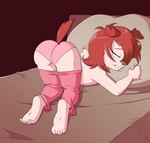 anthro ass_up bed biped black_nose bodily_fluids bottomwear bottomwear_down butt claws clenched_teeth clothed clothing feet female floppy_ears foot_focus furniture hair inside on_bed pajama_pants panties pants pants_down partially_clothed pillow pink_clothing pink_panties pink_underwear red_hair short_hair soles solo tan_body tears teeth toe_claws toes underwear young young_anthro young_female fuf canid canine canis domestic_dog mammal 2020 hi_res