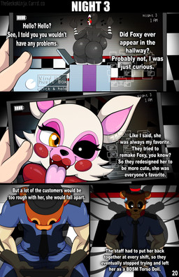 5_fingers ambush anthro athletic athletic_female athletic_humanoid big_breasts big_butt black_body black_nose bodily_fluids bow_ribbon breasts butt camera_view cheek_tuft clothed clothed_human clothed_male clothing dancing dialogue eyelashes facial_tuft female fingers freddy_mask_(fnaf) fully_clothed fur greeting group half-closed_eyes headgear headwear holding_object inside lipstick looking_at_viewer looking_up machine makeup male mask_on_head narrowed_eyes nervous nervous_sweat nude nude_female nude_humanoid presenting presenting_hindquarters question_mark rear_view rosy_cheeks sitting smile smiling_at_viewer standing sweat sweatdrop tablet text thick_thighs tongue tongue_out trio tuft white_body white_fur yellow_eyes thegeckoninja five_nights_at_freddy's five_nights_at_freddy's_2 scottgames freddy_(fnaf) mangle_(fnaf) marionette_(fnaf) animatronic canid canine fox human humanoid mammal robot 2026 artist_name comic digital_media_(artwork) english_text hi_res