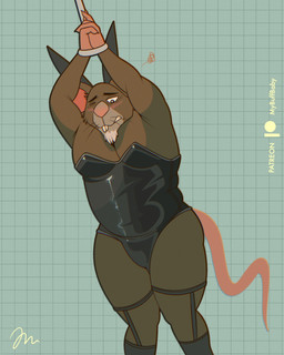 anthro blush brown_body brown_fur bulge embarrassed fake_ears fake_rabbit_ears fur garter_straps humiliation male overweight playboy_bunny playboy_outfit solo bandittheheeler teenage_mutant_ninja_turtles master_splinter mammal murid murine rat rodent hi_res