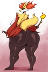 2024 anthro big_breasts big_butt biped breasts butt delphox digital_media_(artwork) female fur generation_6_pokemon hi_res huge_butt looking_at_viewer looking_back nintendo nude pokemon pokemon_(species) pupils saltyxodium smile solo thick_thighs yellow_body yellow_fur