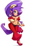 bandeau blue_eyes breasts clothing crown ear_piercing ear_ring female fingers footwear hair headgear humanoid_pointy_ears long_hair not_furry open_mouth piercing pointy_ears purple_hair ring_piercing shoes simple_background solo tiara topwear white_background nin10ja shantae_(series) wayforward shantae genie humanoid 2021 absurd_res hi_res