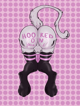 animal_genitalia animal_penis anthro balls biped butt clothing feline_genitalia feline_penis femboy fur genitals grey_body grey_fur legwear male pattern_background pattern_clothing pattern_legwear penile_spines penis perineum raised_tail simple_background solo striped_clothing striped_legwear stripes tail thigh_highs khiiver kurai_(joshie) domestic_cat felid feline felis mammal hi_res