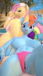 3d_(artwork) 4k 9:16 abs absurd_res alternate_hairstyle anthro anthrofied anus band-aid bandage barefoot biceps big_butt bikini bikini_bottom blue_body blush breasts butt butt_pillow clothed clothing clothing_aside cutie_mark desert digital_media_(artwork) duo equid equine feathered_wings feathers feet female female/female fingers fluttershy_(mlp) folded_wings friendship_is_magic fur genitals gesture hair hand_gesture hasbro hat head_on_butt headgear headwear hi_res horse looking_at_viewer looking_back looking_back_at_viewer lying mammal muscular muscular_anthro muscular_female my_little_pony mythological_creature mythological_equine mythology navel nipples nude on_front outside panties panties_aside pegasus pink_eyes pony pool pussy rainbow_dash_(mlp) revamped_anthros selfie selfie_stick silkworm205 sky solo source_filmmaker spread_wings swimwear teal_eyes topless topless_anthro topless_female underwear underwear_aside wings yellow_body