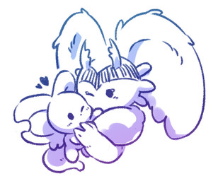 ambiguous_gender anthro antlers big_ears biped bipedal_feral blush blush_lines chest_tuft chibi digitigrade duo eye_contact feral fluffy fluffy_tail head_wings heart_symbol holding_another horn hug hugging_another looking_at_another mouthless neck_tuft notched_ear nuzzling one_eye_closed semi-anthro simple_background size_difference tail tuft unusual_wing_placement white_background wings 0olqplo0 kirby_(series) nintendo elfilin fecto_elfilis alien chinchillid mammal rodent starling_(kirby) digital_drawing_(artwork) digital_media_(artwork) half-length_portrait monochrome portrait male_(lore)