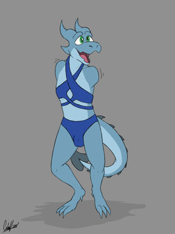 2_missing_limbs amputee anthro bikini bikini_bottom bikini_top blue_body blue_clothing bulge clothing detailed_bulge digitigrade disability femboy genital_outline green_eyes halter_top happy male missing_all_arms missing_arm open_mouth penis_outline penis_under_clothes simple_background solo spade_tail swimwear tail tail_spines two-piece_swimsuit cfoxblu slate_(cfoxblu) kobold scalie 3:4 absurd_res colored hi_res nonbinary_(lore)