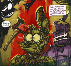 anthro axe blood bodily_fluids crying exposed_endoskeleton humor machine melee_weapon sharp_teeth tears teeth text weapon furrllow five_nights_at_freddy's five_nights_at_freddy's_2 five_nights_at_freddy's_3 scottgames shadow_bonnie_(fnaf) shadow_freddy_(fnaf) springtrap_(fnaf) william_afton_(fnaf) animatronic bear lagomorph leporid mammal rabbit robot 2022 digital_media_(artwork) english_text