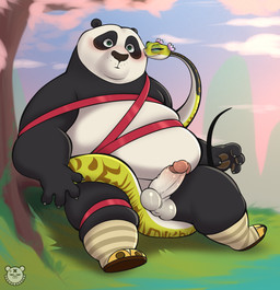 4_fingers anthro anthro_on_feral balls bestiality biped black_body black_fur black_nose black_skin blue_sclera blush claws clothing cloud detailed_background duo erection female female_feral female_on_anthro feral finger_claws fingers footwear foreskin fur genitals glans glistening glistening_eyes glistening_genitalia glistening_glans glistening_penis green_body green_eyes green_skin humanoid_genitalia humanoid_penis legwear lipstick logo makeup male male/female male_anthro male_on_feral mostly_nude_anthro mostly_nude_male multicolored_body multicolored_fur multicolored_skin outside overweight overweight_anthro overweight_male pattern_clothing pattern_footwear pattern_legwear pattern_socks penis pink_glans pink_lipstick plant retracted_foreskin serpentine shoes socks striped_clothing striped_footwear striped_socks stripes text tree two_tone_body two_tone_fur white_balls white_body white_fur white_penis white_skin yellow_clothing yellow_footwear yellow_shoes cozmowarrior dreamworks kung_fu_panda master_po_ping master_viper bear giant_panda mammal reptile scalie snake viper 2025 absurd_res artist_logo artist_name digital_media_(artwork) hi_res