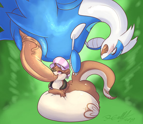 animal_genitalia anthro anthro_on_feral anthro_penetrated belly bestiality big_belly big_penis blue_body blue_eyes blush blush_lines bodily_fluids brown_body brown_fur collar cum cum_inflation cum_inside duo ear_piercing ear_ring erection fellatio female female_penetrated feral feral_penetrating feral_penetrating_anthro fur genital_fluids genital_slit genitals huge_belly hyper hyper_belly inflation interspecies looking_pleasured male male/female male_penetrating male_penetrating_female open_mouth oral oral_only oral_penetration penetration penile penis penis_in_mouth piercing ring_piercing sex simple_background size_difference sucking tail xilrayne nintendo pokemon azulatios berry_ranieri generation_3_pokemon latios legendary_pokemon mammal mustelid otter pokemon_(species) 2019 signature story story_in_description