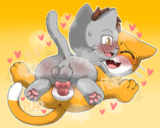 animal_genitalia animal_penis anthro anthro_on_feral anus balls bestiality biped blush blush_lines bodily_fluids brown_hair canine_genitalia canine_penis dipstick_tail duo erection eyes_closed fangs female feral fur genitals grey_body grey_fur grey_tail hair hand_on_back heart_symbol hug knot lying male male/female markings motion_lines on_back on_top open_mouth orange_background orange_body orange_fur pawpads paws penis pink_nose plap quadruped simple_background sweat sweatdrop tail tail_markings teeth text tongue_showing vaginal vulva whiskers white_tail_tip yellow_eyes conditional_dnp frchpk scratch_(application) scratch_cat tiberius_magnus domestic_cat felid feline felis mammal 2026 shaded