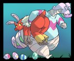 2024 absurd_res alpha_channel alternate_version_at_paywall anthro bandage big_butt blaziken butt duo easter easter_egg fake_ears fake_rabbit_ears feathers female generation_3_pokemon generation_6_pokemon goodra hi_res holidays huge_butt juniper_(potoobrigham) kiwi_(potoobrigham) multicolored_body multicolored_feathers nintendo pokemon pokemon_(species) potoobrigham purple_body red_body red_feathers tail tail_feathers thick_thighs wide_hips wrappings xingscourge yellow_body yellow_feathers
