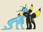 annoyed dark_body duo female feral licking looking_at_viewer male male/female red_eyes simple_background tongue vipy nintendo pokemon brreo eeveelution generation_1_pokemon generation_2_pokemon pokemon_(species) umbreon vaporeon absurd_res hi_res