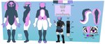 anthro armwear black_body boots bottomwear butt claws clothed clothing fluffy fluffy_tail footwear fur hair legwear logo looking_at_viewer male multicolored_body nude paws pink_claws pink_hair purple_eyes purple_nose shoes shorts smile solo standing tail text white_butt white_sclera duskari7 mammal mephitid skunk absurd_res artist_logo artist_name english_text hi_res model_sheet