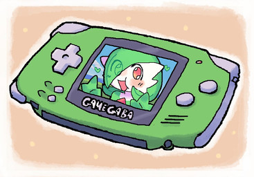 against_surface female hair hair_over_eye heart_symbol looking_at_viewer not_furry on_glass open_mouth open_smile smile solo melfunnysmell game_boy_advance game_boy_family nintendo pokemon gaba_(melfunnysmell) gardevoir generation_3_pokemon humanoid pokemon_(species)