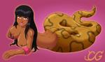 black_hair blush breasts butt celebrity dark_body dark_skin female fondling hair hand_on_breast holding_breast humor looking_at_viewer nipples non-mammal_nipples pun self_fondle singer solo visual_pun yellow_eyes caiogomides anaconda_(song) nicki_minaj real_world onika_maraj animal_humanoid humanoid mammal reptile scalie snake hi_res