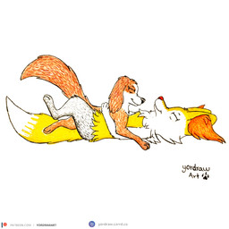 3_toes anthro black_nose brown_body brown_fur duo eyes_closed feet female female/female feral fur hug lying lying_on_another lying_on_ground on_back on_front on_ground patreon_logo patreon_username red_nose smile smiling_at_another smiling_at_each_other text toes yellow_body yellow_fur yordraw nintendo patreon pokemon the_queen's_corgi wanda_(the_queen's_corgi) braixen canid canine canis domestic_dog generation_6_pokemon mammal pokemon_(species) 1:1 hi_res traditional_media_(artwork) url