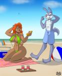 3_toes abs anthro ball beach beach_ball beverage big_breasts bikini breasts clothed clothing cooler duo feet female fur hair inflatable male outside sand seaside shoreline soda sunscreen surfboard swimwear toes towel two-piece_swimsuit vehicle watercraft stogiegoatarts tiny_toon_adventures warner_brothers calamity_coyote julie_bruin bear canid canine canis coyote mammal 2020 digital_media_(artwork) hi_res