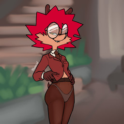 anthro bite biting_lip biting_own_lip braces clothed clothing eyewear female glasses hair legwear looking_at_viewer pantsless pantyhose self_bite solo spiky_hair hexecat ollie_(lfswail) eulipotyphlan hedgehog mammal 1:1 absurd_res hi_res