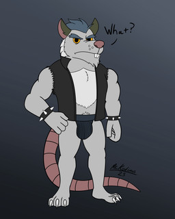 angry anthro bottomless clothed clothing eyebrows jacket jockstrap looking_at_viewer male solo text topwear underwear mckodimus brok_the_investigator cowcat_games squealers_chief mammal murid murine rat rodent 2025 4:5 absurd_res english_text hi_res