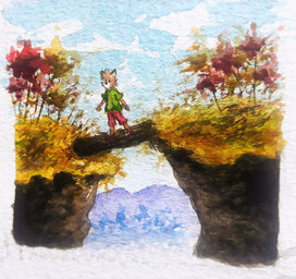 anthro autumn cloud cloudy_sky forest forest_background male nature nature_background plant sky tree robbiepanda canid canine fox mammal painting_(artwork) watercolor_(artwork)