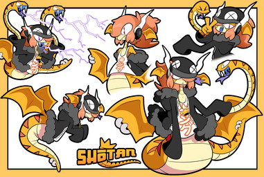 3_heads anthro apode blue_mouth clothed clothing countershading fangs forked_tongue furgonomic_piercing furgonomics hair jewelry legless male multi_head orange_hair piercing ponytail purple_tongue serpentine stripes tail tail_piercing teeth tongue wing_piercing wings yellow_body blargen69 yokai_love_you! shotan_(blargen69) draconcopode naga reptile scalie snake hi_res model_sheet