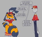anthro confusion dialogue duo female grey_body insult male male/female speech_bubble text xexeezy nameless_character pizza_bee_(xexeezy) unnamed_character arthropod bee human hymenopteran insect mammal comic english_text first_page