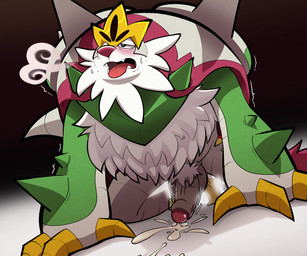 3_fingers anal anal_penetration balls beard black_eyes blush bodily_fluids breath cape claws clothing crown cum cum_while_penetrated doggystyle duo erection facial_hair fingers fluffy fluffy_chest foreskin from_behind_position fur fur_cape fur_clothing genital_fluids genitals gold_crown green_arms headgear humanoid_genitalia humanoid_penis larger_sub male male/male male_penetrated male_penetrating male_penetrating_male motion_lines obscured_penetration open_mouth panting penetration penile penis pubes red_nose sex shell simple_background size_difference spiked_shell spikes spikes_(anatomy) submissive tail white_body white_fur yellow_claws yellow_fingers yellowluster nintendo pokemon pokemon_legends_z-a generation_9_pokemon mega_chesnaught mega_evolution mega_hawlucha pokemon_(species) 2025 6:5 absurd_res digital_drawing_(artwork) digital_media_(artwork) hi_res signature