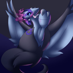 ambiguous_gender black_body black_fur black_sclera black_tail black_wings blue_eyes blue_wings claws eyelashes feral fur fur_markings grey_claws hair horn long_tail markings purple_body purple_fur purple_hair simple_background smoke smoke_from_mouth solo tail two_tone_wings white_ears white_horn wings motherlatias nintendo pokemon lea_(rhenaudthelukark) generation_3_pokemon latias legendary_pokemon pokemon_(species) 1:1 2025 hi_res shaded