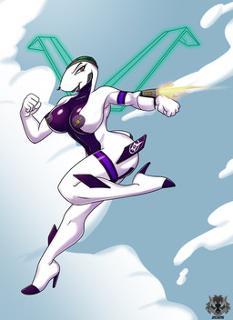aircraft airplane areola breasts clothing female flying footwear half-closed_eyes high_heels looking_at_viewer machine narrowed_eyes nipples non-mammal_areolas non-mammal_breasts non-mammal_nipples nude outside seductive shoes shooting simple_background sky smile solo vehicle weapon wings wrist_gun mlock aeromorph living_aircraft living_machine living_vehicle digital_media_(artwork) hi_res