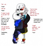 alternate_universe annoyed blue_eyes bone duo happy hug not_furry red_eyes skeleton text animextremex underfell underswap undertale undertale_(series) sans_(underfell) sans_(underswap) animated_skeleton undead english_text