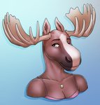 anthro antlers breasts eyebrows eyelashes female horn smile solo inkmaven deer mammal moose new_world_deer 2020 digital_media_(artwork)