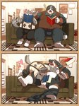 anthro anus balls black_body black_nose blush book bottomwear butt clothing detailed_background duo facial_hair genitals grey_body kemono male male/male mature_male moobs mustache nipples overweight overweight_male pants shirt sitting surprised suspenders tail tail_motion tailwag topwear 713_hpl bernese_mountain_dog canid canine canis domestic_dog mammal molosser mountain_dog swiss_mountain_dog 2025 3:4 comic hi_res