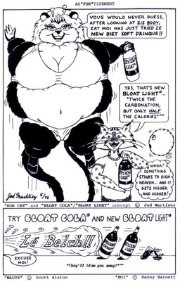 advertisement anthro belly belly_expansion beverage_bottle big_belly big_breasts body_inflation bottle breasts burp_cloud burping clothing container expansion female floating french_accent fur group inflation lingerie looking_at_viewer male male/female mauve_skunk odor robcat_bobcat soda_bottle soda_inflation spherical_inflation text robcat skunkette bobcat felid feline lynx mammal english_text monochrome