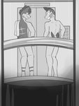 anthro anthrofied casual_nudity convenient_censorship duo elevator eye_contact looking_at_another male nude pokemorph rear_view towel towel_on_shoulder fuze nintendo pokemon gao_(fuze) lucas_(fuze) generation_3_pokemon generation_7_pokemon marshtomp pokemon_(species) torracat 3:4 greyscale hi_res monochrome