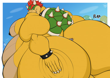 anthro belly big_belly big_butt butt butt_slap huge_butt hyper hyper_butt macro male moobs obese obese_male overweight overweight_male shell slap slapping_own_butt slapping_self yellow_body mkvero mario_bros nintendo bowser koopa reptile scalie turtle hi_res