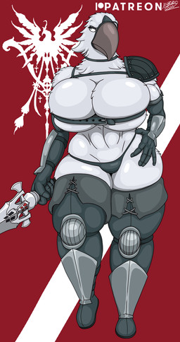 abs anthro armor armwear beak belt_bra big_breasts boots breasts choker cleavage clothed clothing curvy_figure elbow_gloves eye_patch eyewear feathers female footwear gloves handwear harness huge_breasts jewelry leather leather_armor legwear melee_weapon muscular muscular_anthro muscular_female necklace non-mammal_breasts panties shoes shoulder_pads solo strong_female sword thick_thighs thigh_boots thigh_highs unconvincing_armor underwear voluptuous weapon white_body white_feathers wide_hips pizzaozzy final_fantasy final_fantasy_xvi square_enix ambrosia_(final_fantasy) avian bird chocobo hi_res