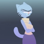 angry anthro blue_body blue_fur clothed clothing crossed_arms female fur mature_anthro mature_female simple_background solo turtleneck whiskers flutteringpie cartoon_network the_amazing_world_of_gumball mary_senicourt domestic_cat felid feline felis mammal 1:1 2016 digital_media_(artwork)