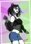 bottomwear breasts clothed clothing dancing female hair highlights_(coloring) simple_background smile solo translucent translucent_clothing sairine shein_li bear giant_panda mammal hi_res