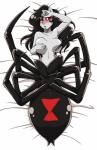 5_fingers anthro big_breasts black_hair blush breasts covering covering_breasts eyelashes female fingers hair long_hair lying on_back one_eye_closed red_eyes solo hasana-chan hasbro my_little_pony charlotte_silk_(oc) fan_character arachnid arachnid_taur araneomorph arthropod arthropod_taur black_widow_spider equid equine horse hybrid mammal pony spider spider_taur spiderpony taur theridiid widow_spider 2017 absurd_res hi_res